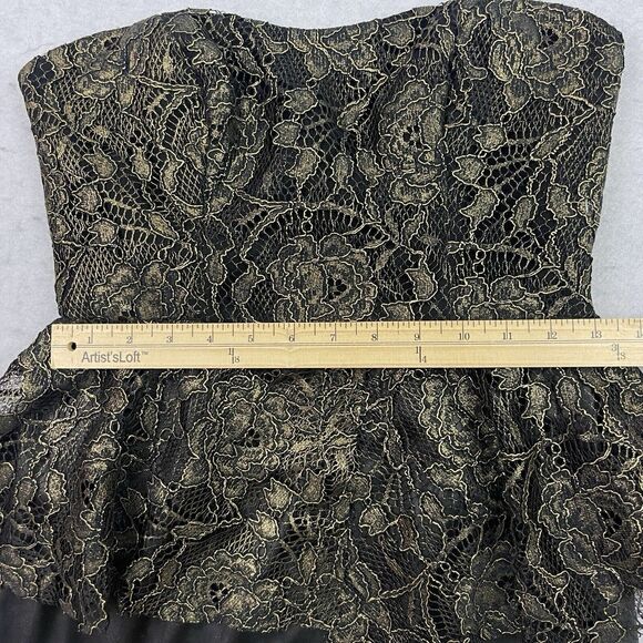 BCBG Mini Dress Womens Size 6 Strapless Metallic Faux Leather Lace Peplum NEW - Picture 6 of 14